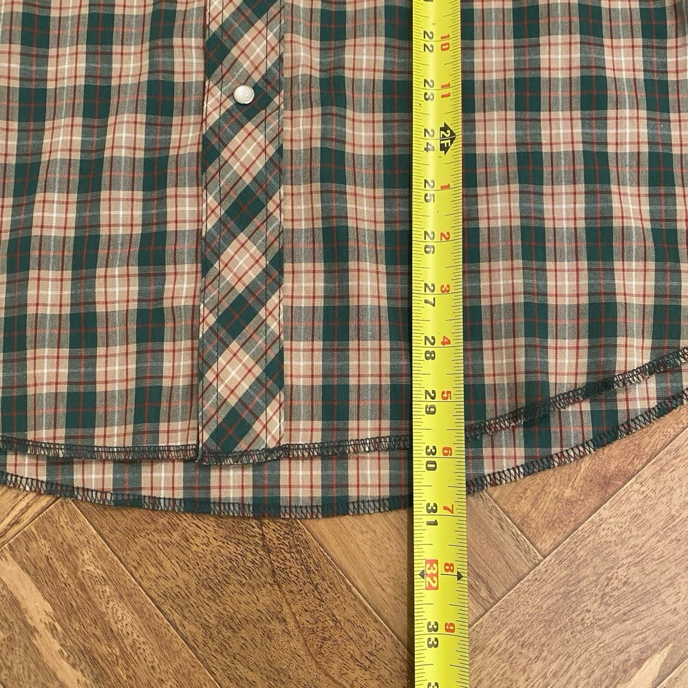 Wrangler Western Pearl Snap Mens M Green Plaid Button Down Long Sleeve Shirt - Picture 5 of 6